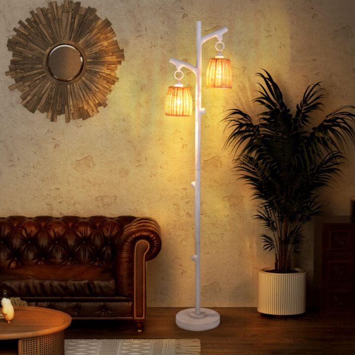 Hivvago 2 Light Tree Trunk Lamps with Wicker Shade-White