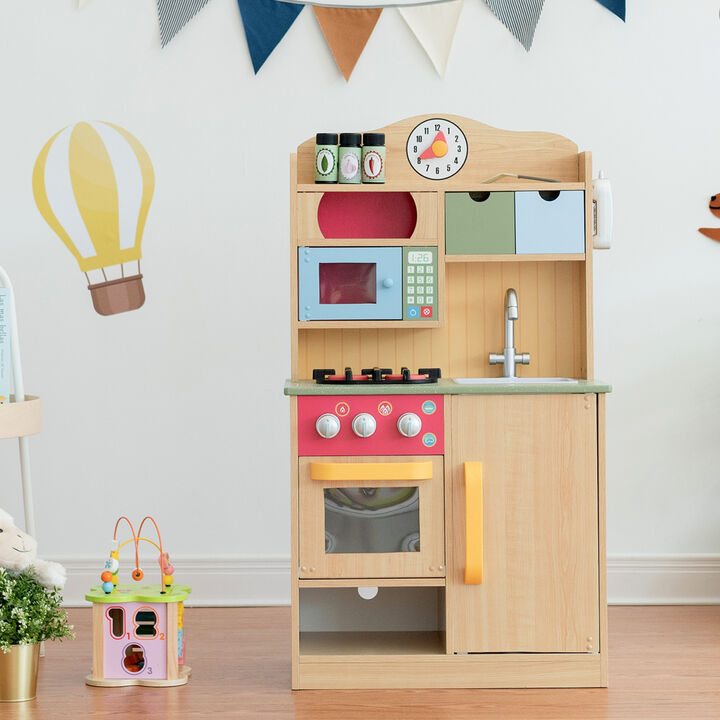 Little Chef Florence Classic Play Kitchen with 5 Kitchen Accessory Toys, Wood Grain