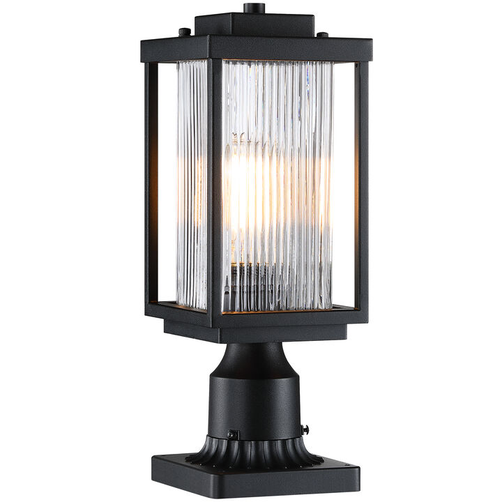 17 in. Modern 1-Light Dimmable Sand Black Outdoor Post Light with Clear Ribbed Glass