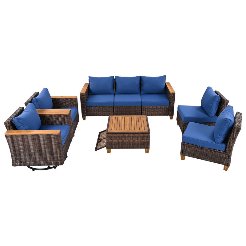 Whisen 8-Piece Outdoor Seating Sets with 2 Swivel Rocking Chairs and Storage Table image number 0