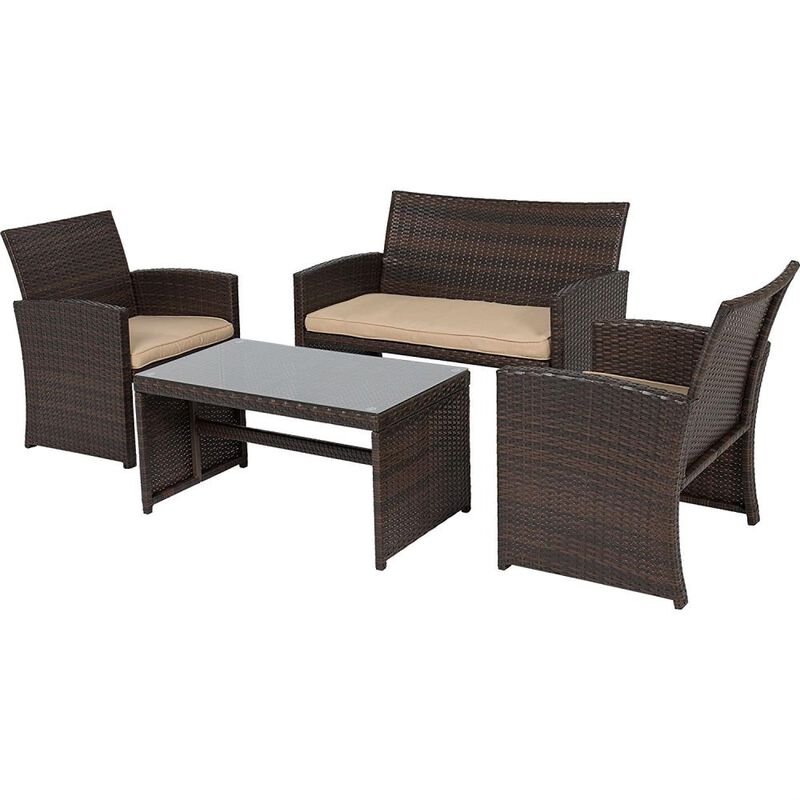 Hivvago Brown Resin Wicker 4-Piece Modern Patio Furniture Set with Beige Cushions
