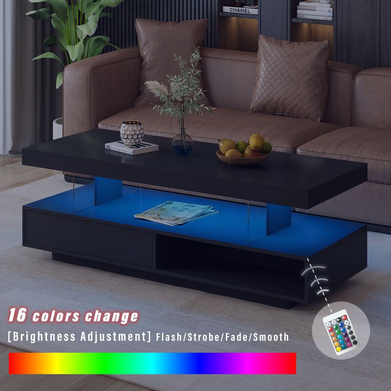 Merax Modern Center Table LED Coffee Table with Storage