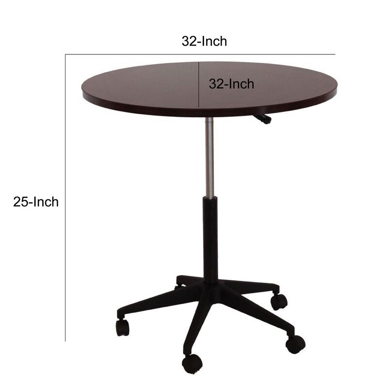 Mobile Table w Casters, Round Wood Top, Height Adjustable, Brown 27-38 Inch image number 7