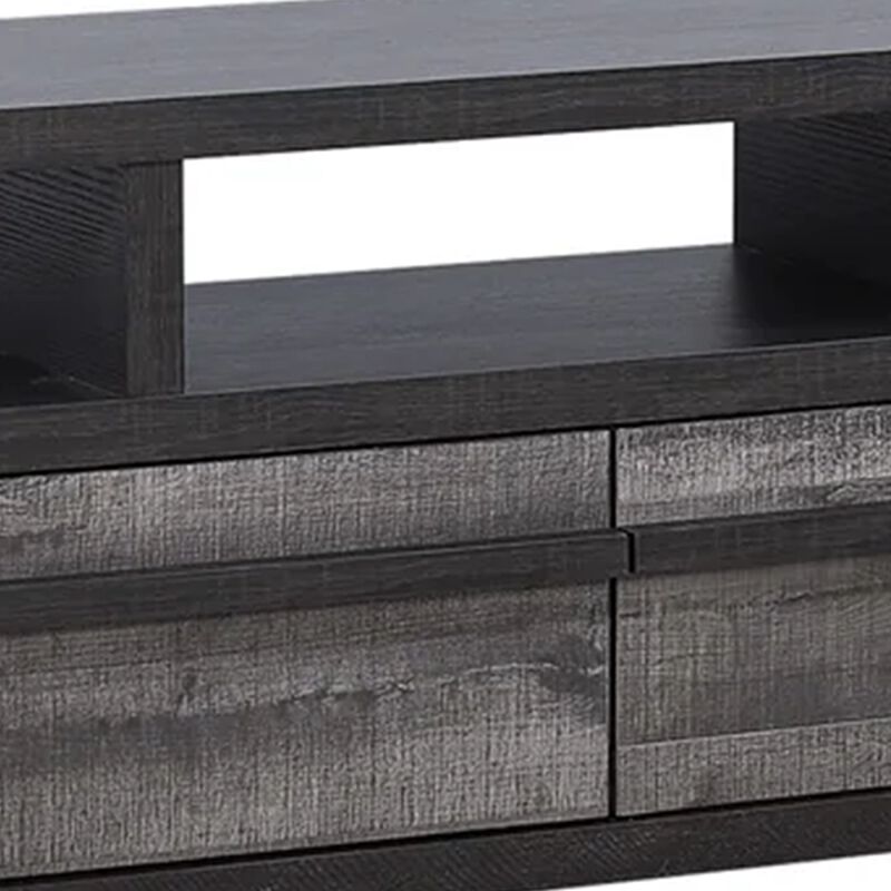Ruthe TV Stand Media Console with 2 Drawers, Shelves, Black Gray Wood