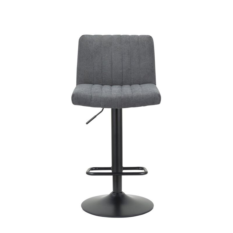 24-31 Inch Modern Barstool, Set of 2, Adjustable Height, Gray Channel Tuft - Benzara image number 1