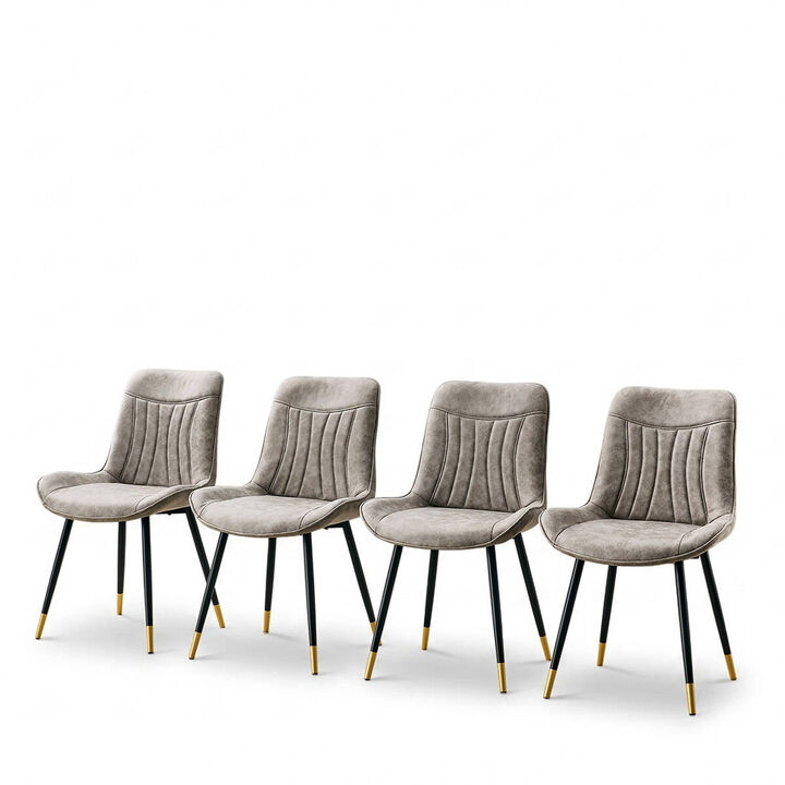 Set of 4 Dining Chairs PU Leather Side Dining Chairs with high back and stitched backrest Metal Leg Dining Chairs with leveling feet