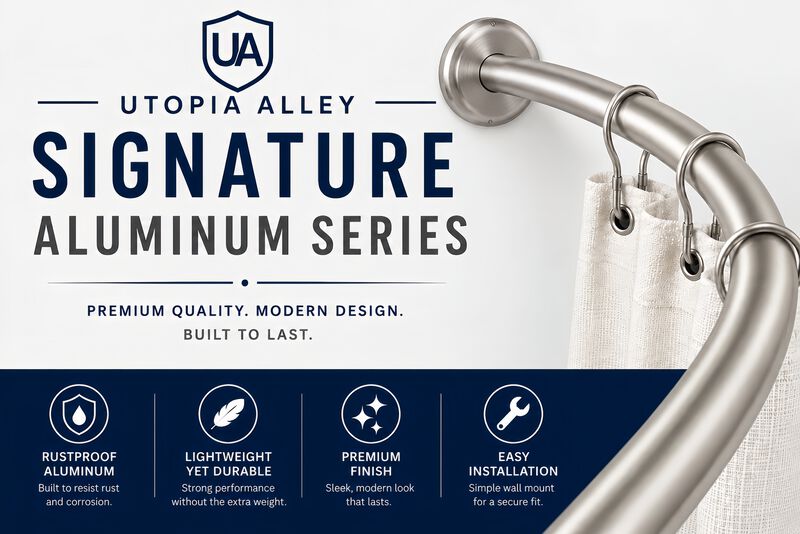 Utopia Alley Signature Aluminum Series Curved Shower Curtain Rod - Rustproof Aluminum Wall Mount Rod, Adjustable 45 to 72 Inch, Adds Up to 8 Inches of Extra Shower Space image number 1