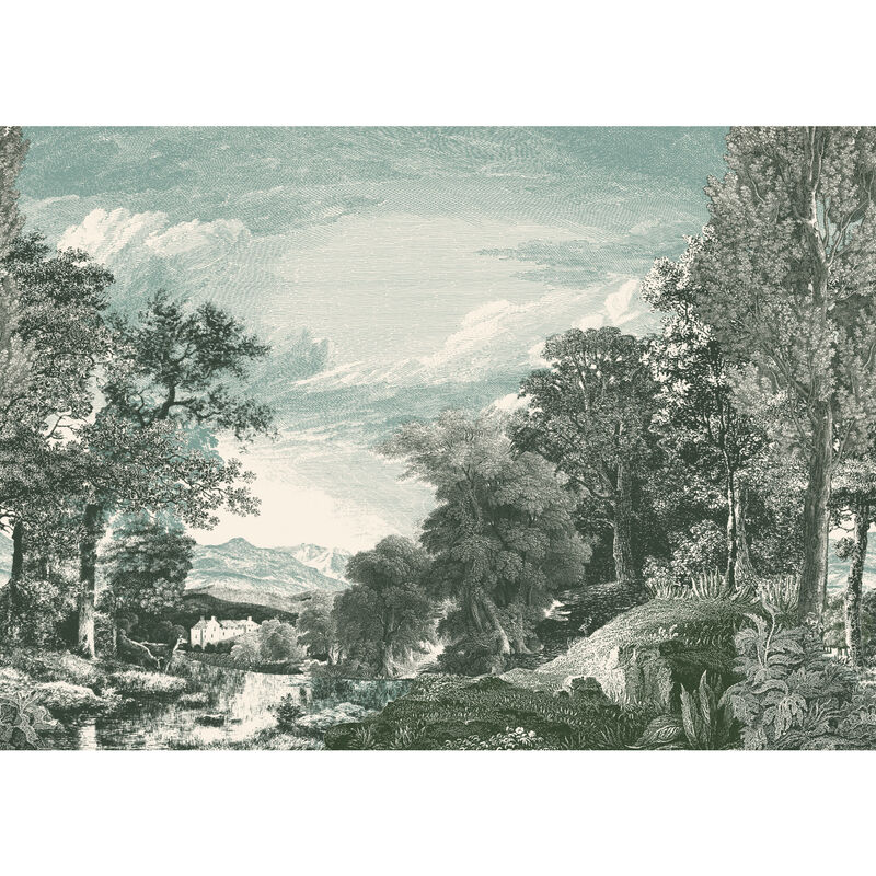 Provincial Scenic Teal Wall Mural (Set of 2) image number 0