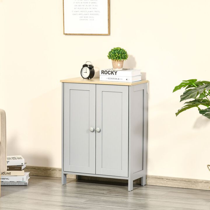 Storage Cabinet, Double Door Cupboard with 2 Adjustable Shelves, for Living Room, Bedroom, or Hallway, Grey