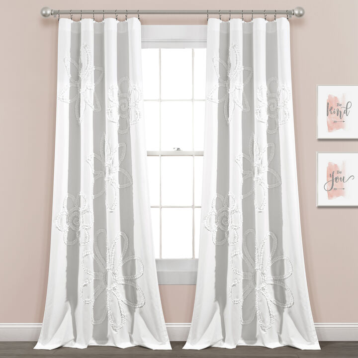 Ruffle Flower Window Curtain Panels White 42X84 Set