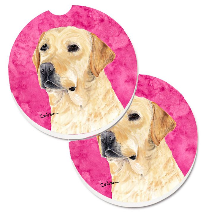 Caroline's Treasures Pink Labrador Set of 2 Cup Holder Car Coasters SC9133PKCARC, 2.56, Multicolor