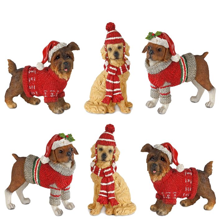 Set of 6  Winter Dogs for Charming Christmas Decorations
