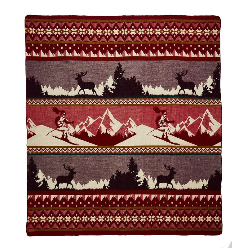 HomeRoots Ultra Soft Red Ski Mountain Handmade Queen Size Woven Blanket image number 4