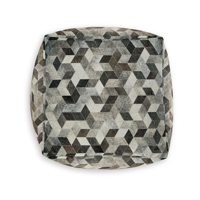 Ottoman Pouf, 18 Inch, Square, Brown and Gray Polyester Modern Style Design - Benzara