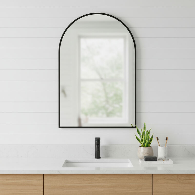 HomeRoots 35" Black Metal Arch Framed Accent Mirror image number 1