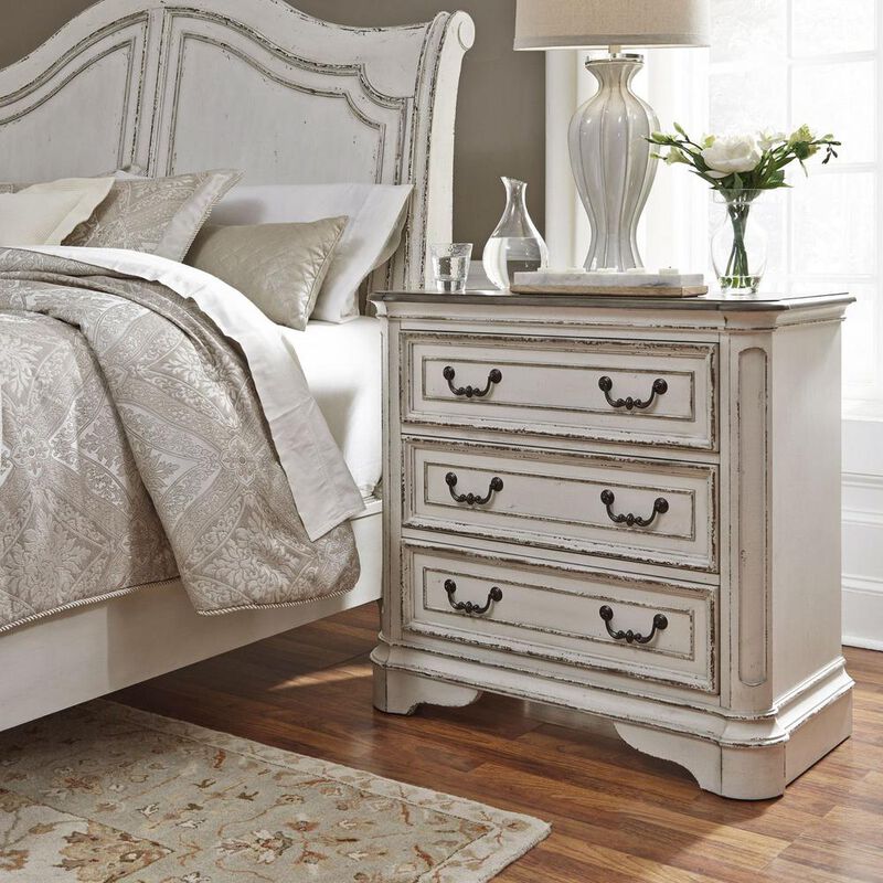 Liberty Furniture Magnolia Manor 3 Drawer Bedside Chest w/ Charging Station in Antique White image number 8