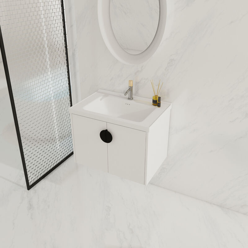 ELEMENT ACE Wall Mounted Bathroom Vanity with Ceramic Sink and Soft Close Doors image number 8