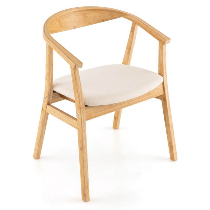 Bamboo Accent Chair with Armrest and Curved Backrest-Natural