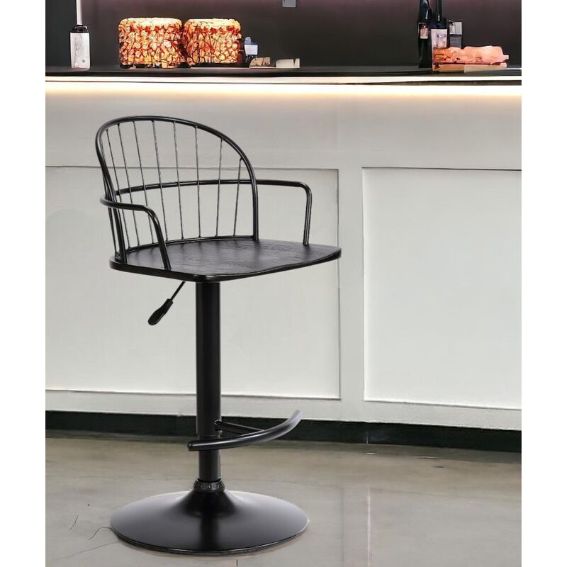 Hivvago Black Solid Wood and Iron Low Back Adjustable Height Bar Chair