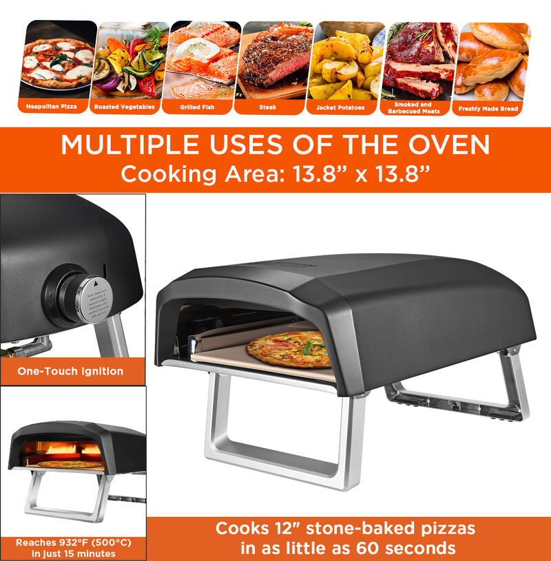 Commercial Chef Gas Pizza Oven - Propane Pizza Oven Outdoor - Portable Pizza Ovens for Outside - Stone Brick Pizza Maker Oven Grill with Peel, 12" Pizza Stone, Cutter, and Carry Cover - L-Shape Burner image number 5