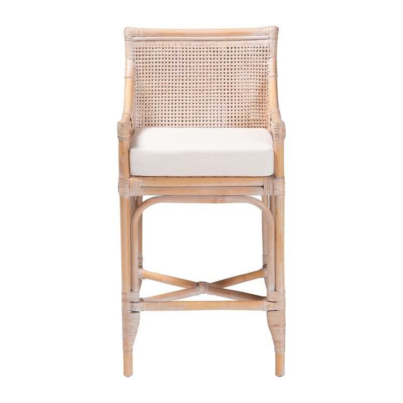 bali & pari Allen Natural Rattan Counter Stool - Handwoven Wicker Stool with Lattice Back and Removable Cushion, Counter Height Seating for Kitchen Island or Lounge image number 1