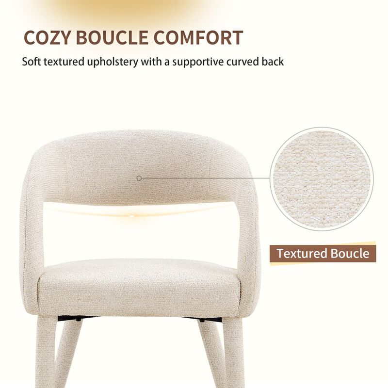 Set of 2 dining chairs, sherpa upholstered open back dining chairs with hollow back, modern metal frame accent chairs for dining room image number 6