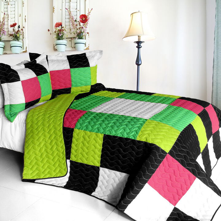 Lightweight 3PC Vermicelli-Quilted Patchwork Bedspread Set for All Seasons