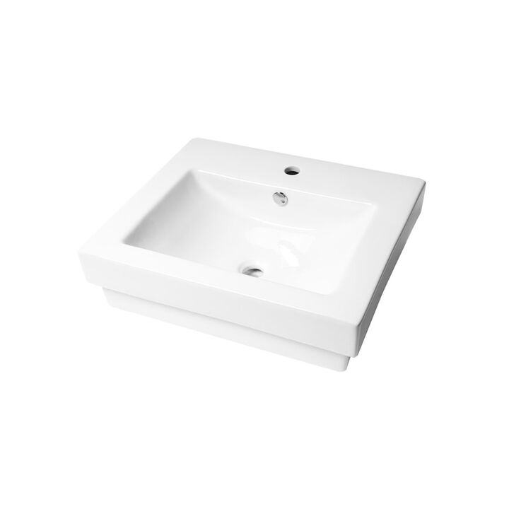 ALFI brand White 24 Rectangular Semi Recessed Ceramic Sink with Faucet Hole