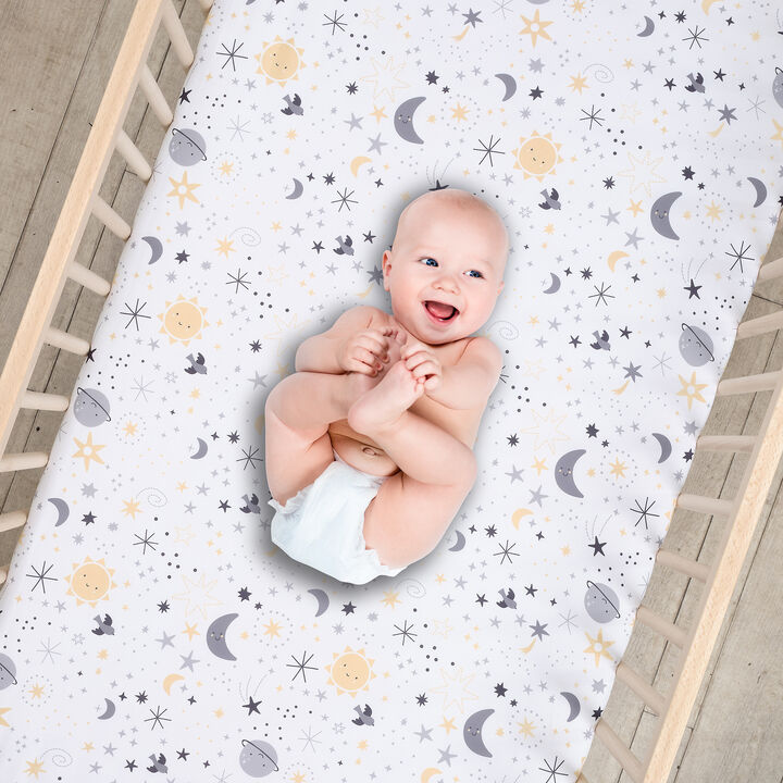 Bedtime Originals Little Star White Celestial Microfiber Baby Fitted Crib Sheet