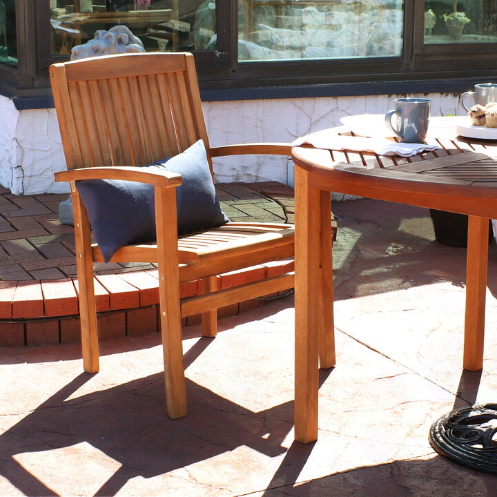 Sunnydaze Solid Teak Wood Stackable Outdoor Dining Armchair - Light Brown