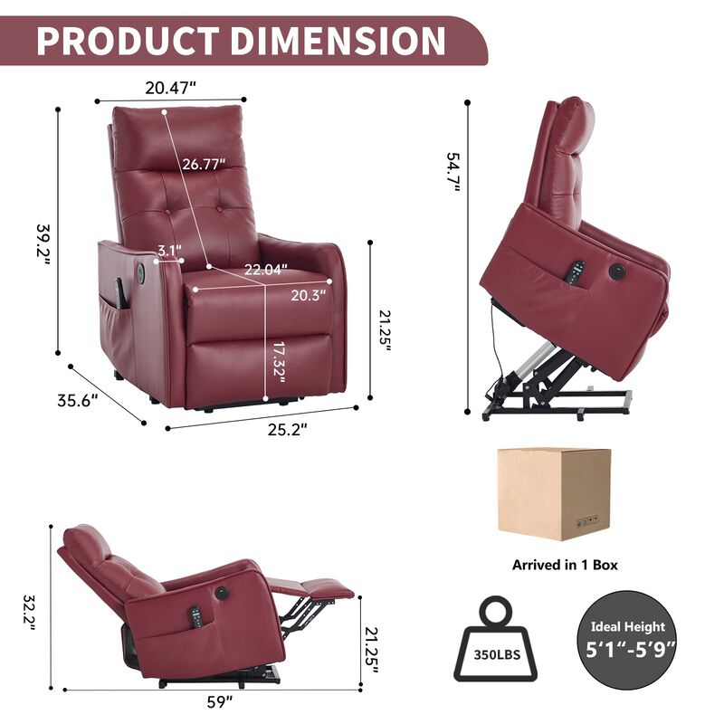 Faux Leather Power Lift Recliner Chair 155&deg; Recliner with Massage Heat & USB image number 2