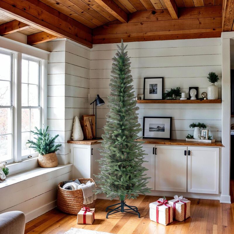 Vickerman 7.5' x 30" Bixley Pencil Fir Artificial Christmas Tree - Unlit Pencil Tree - 1983 PE Tips - Skinny Christmas Tree - Metal Tree Stand Included image number 5