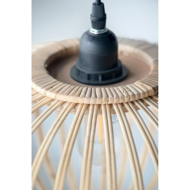 Mid-Century Modern Style Drum Shaped Bamboo Wooden Pendant Lamp image number 2
