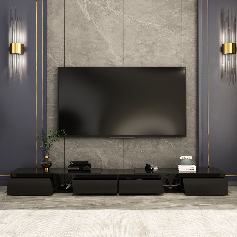 Modern Wood Black TV Media Console Entertainment Center with Adjustable Length and Drawers Fits TV's up to 100 in. image number 2