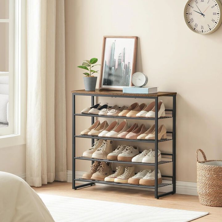 5-Tier Adjustable Shoe Rack, Space-Saving Organizer for Multiple Pairs