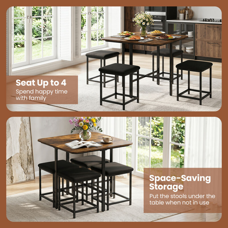 5 Piece Dining Table Set with 4 Cushioned Stools and Durable Metal Frame for Small Spaces image number 4