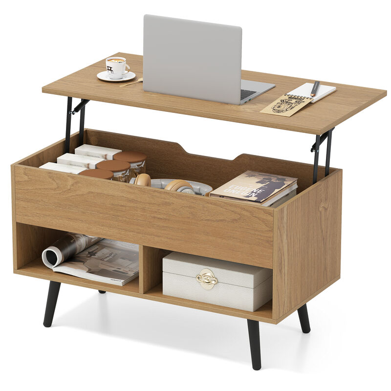 31.5" Modern Coffee Table with Lift-Top Storage and 2 Shelves image number 3