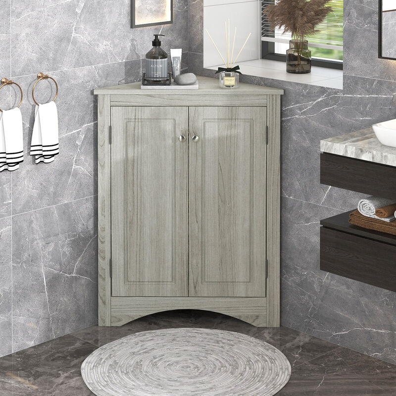ELEMENT ACE Triangle Bathroom Storage Cabinet with Adjustable Shelves Freestanding Floor Cabinet image number 9
