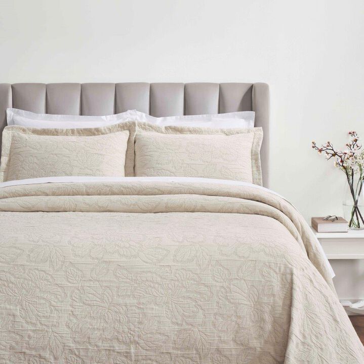 3-Piece Cotton Matelasse Bedspread Set with Floral Design
