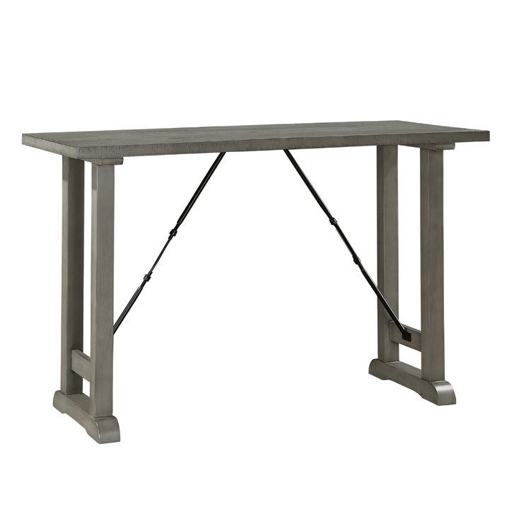 Anab Counter Height Table, Rectangular Gray Wood and Turnbuckle Base