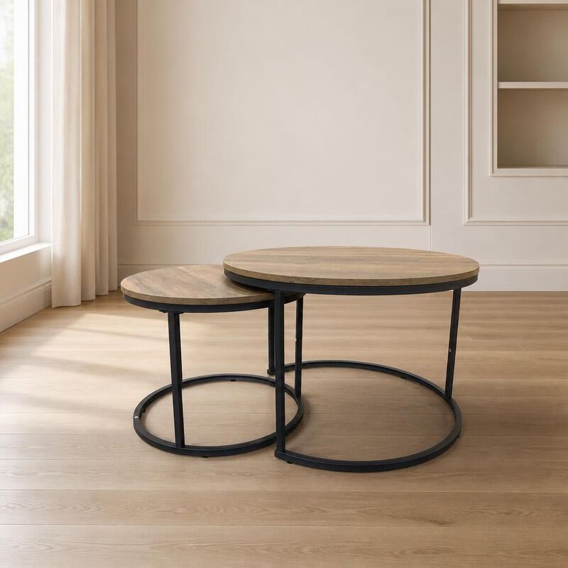GOODSILO Round Nesting Coffee Table Set of 2, Space-Saving Stackable Side Tables with Marble Pattern Top and Sturdy Metal Frame for Living Room Bedroom Balcony image number 2