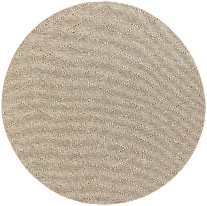 HomeRoots 8' Natural And Light Brown Round Geometric Indoor Outdoor Area Rug