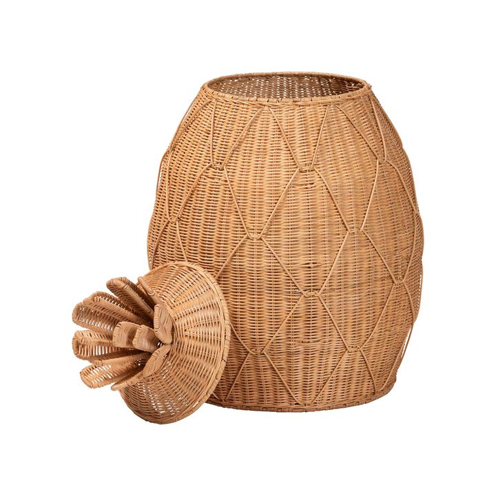 bali & pari Pelham Natural Rattan Laundry Hamper - Handwoven Wicker Storage Basket for Laundry Room, Bathroom, or Bedroom Organization