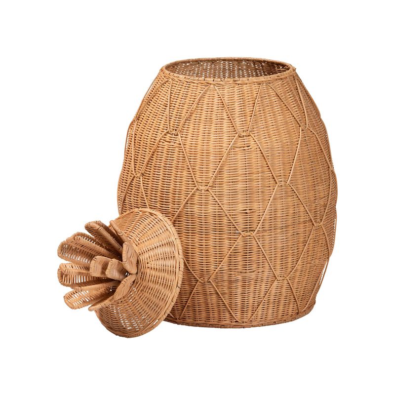 bali & pari Pelham Natural Rattan Laundry Hamper - Handwoven Wicker Storage Basket for Laundry Room, Bathroom, or Bedroom Organization image number 1