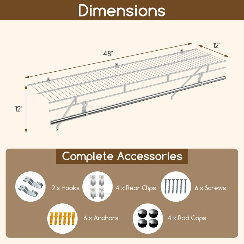 Metal Wire Closet Shelving Kit with Wall Mounted Storage Shelves image number 2