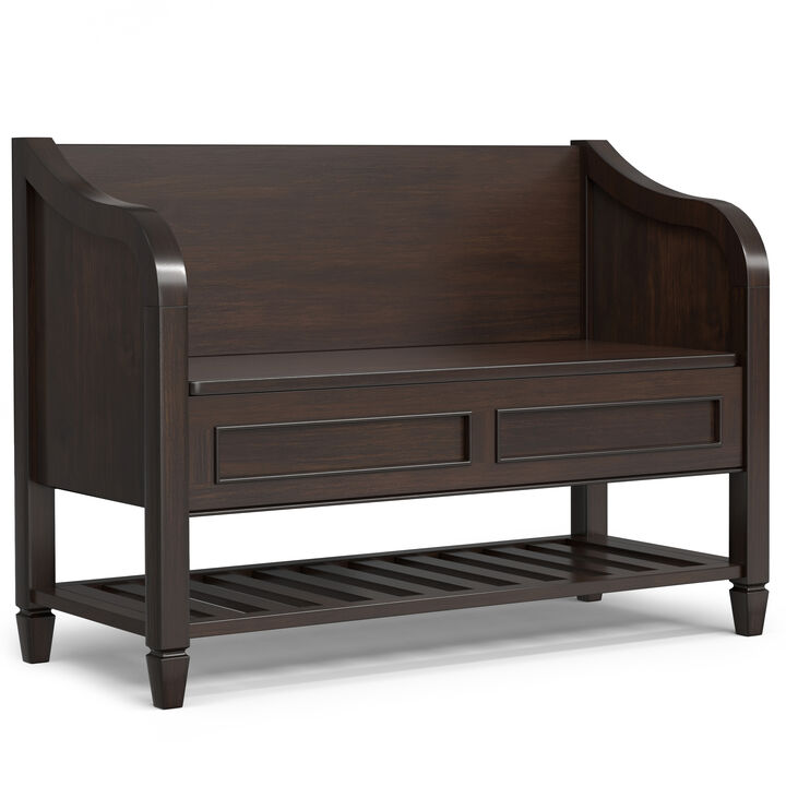 Connaught SOLID WOOD 42 inch Wide Traditional Entryway Storage Bench with Shelf in Chestnut Brown