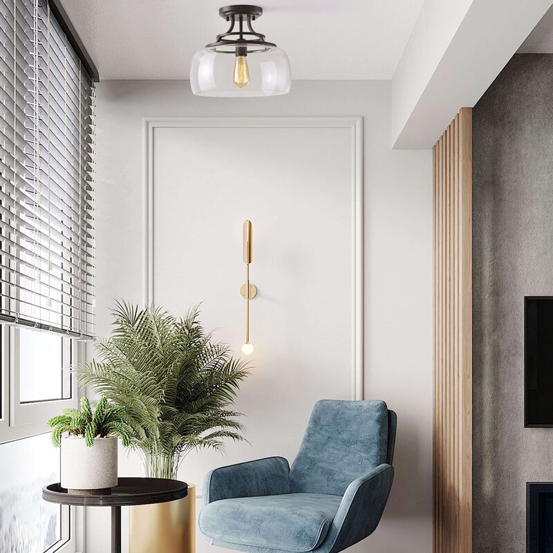 Liora 13.2" Mouth-blown Round Clear Glass Semi Flush Mount image number 3