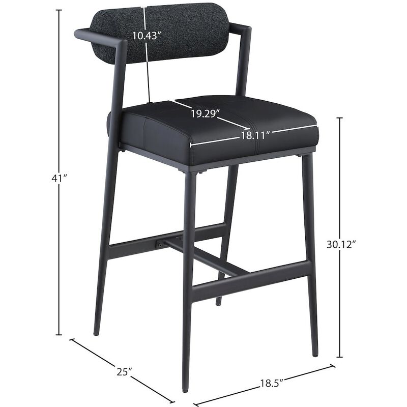 Meridian Furniture Stryker Boucle Fabric and Vegan Leather Stool, Set of 2