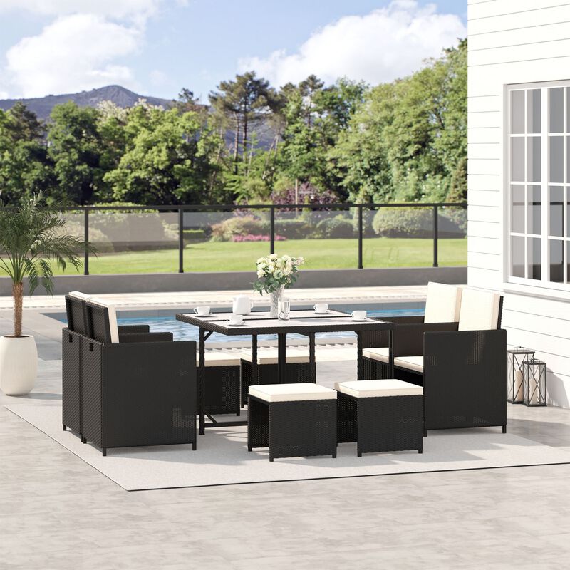 Complete Patio Set: 9-Piece Black Wicker Dining and Conversation Set