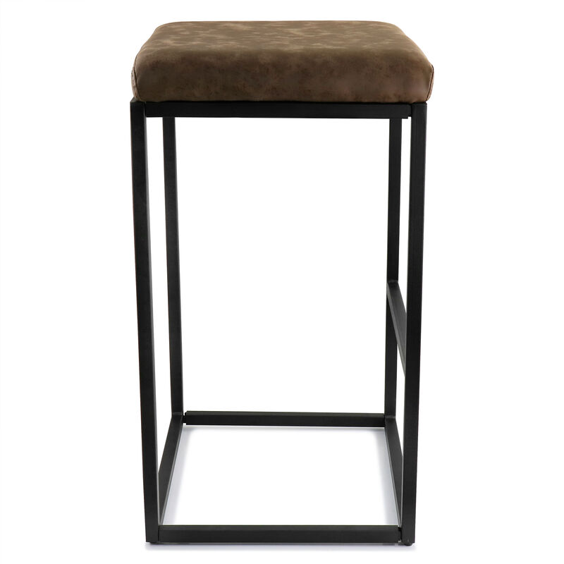 Elama 2 Piece Faux Leather Bar Chair in Brown with Black Base